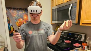 Wearing a Meta Quest 3 while chopping onions